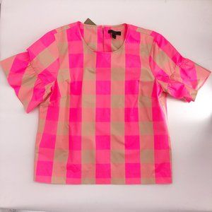J CREW NWT Buffalo Plaid Pink Blouse Women's 4